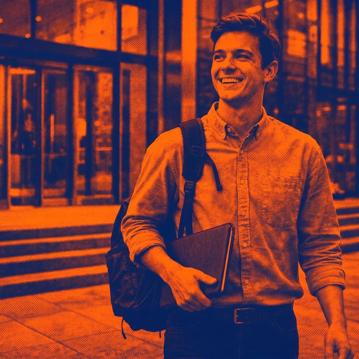 A smiling young professional ready for his first big job
